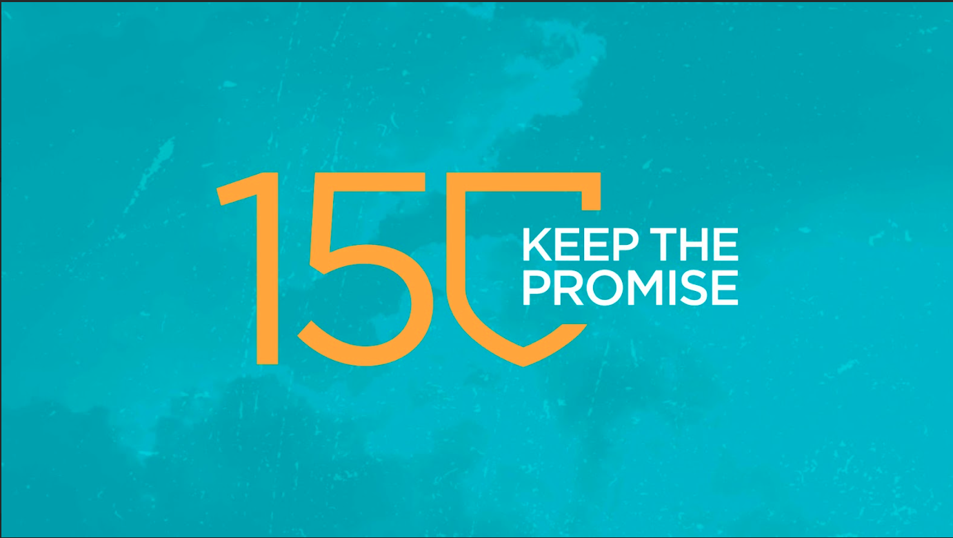 An image of the Ursinus College Advancement campaign word mark, "150 Keep the Promise" 