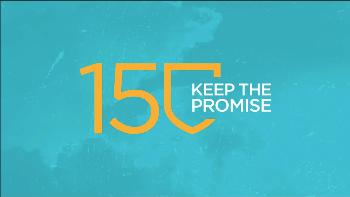 An image of the Ursinus College Advancement campaign word mark, "150 Keep the Promise" 